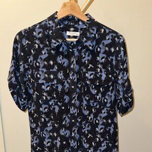 Equipment Femme Silk Shirt XS Blue Leopard Print Button Up Blouse Luxury Designe
